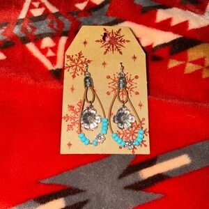 Silver and Blue Floral Earrings